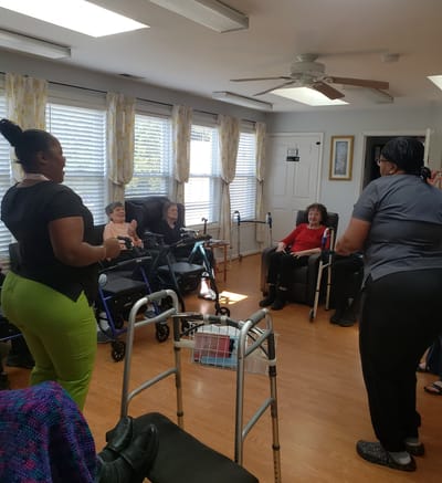 Residents participating in an activity in a common area