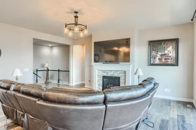 Cozy common area with seating and a fireplace
