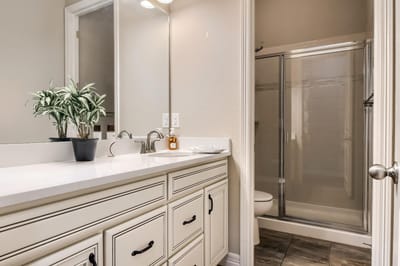 Bright interior bathroom with modern fixtures