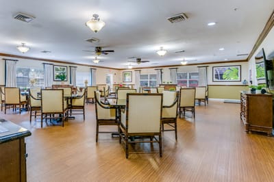 Bright common area in a senior living facility