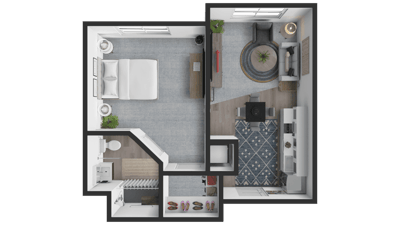 Architectural floor plan of a resident unit