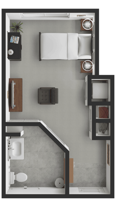 Floor plan of a private resident room