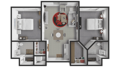 Architectural floor plan of a resident unit
