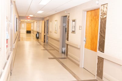 A corridor in the Gwynedd Healthcare facility