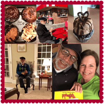 A social gathering with residents enjoying desserts