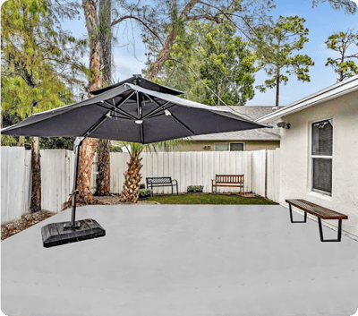 Outdoor patio with shaded seating area
