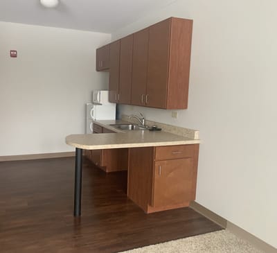 Modern kitchen area in a resident room
