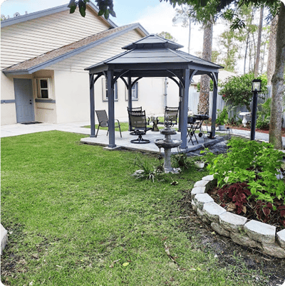 Gazebo and garden area in assisted living facility