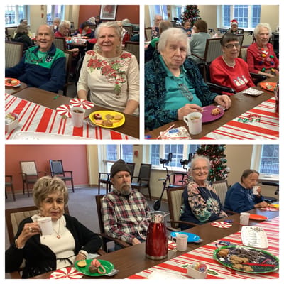 Residents enjoying a festive gathering with food