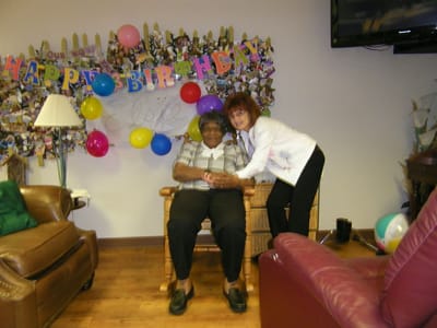 Celebrating a birthday in a common area with decorations