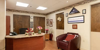 Reception area with flowers and decorations