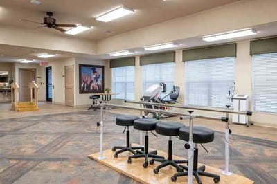 Interior view of a rehabilitation space with equipment