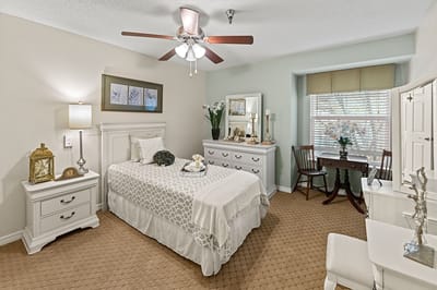 Bright, well-decorated private resident room