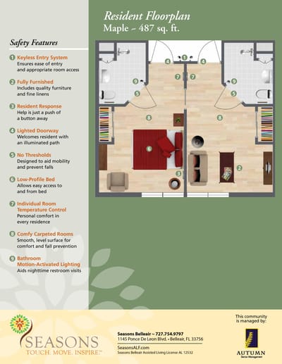 A detailed floor plan of a resident unit