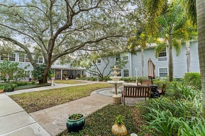 Beautiful landscaped garden with seating area
