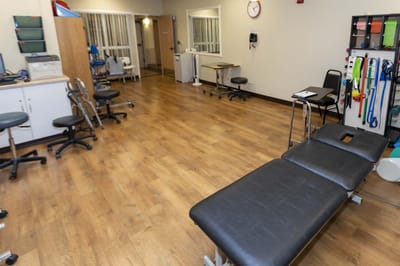 Interior view of a therapy room with equipment