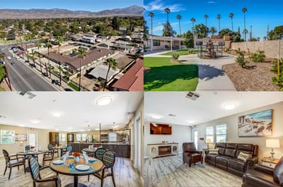 Aerial and interior views of Palm View Pleasant Living facility