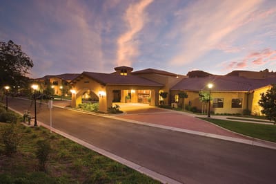 Exterior view of OakView Health Center at sunset