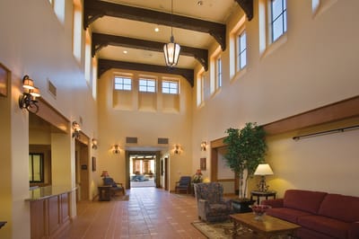Welcoming lobby area with comfortable seating and natural light