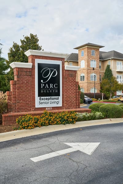 Exterior view of Parc at Duluth sign and building