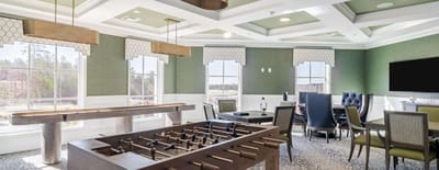 Common area with foosball table and seating