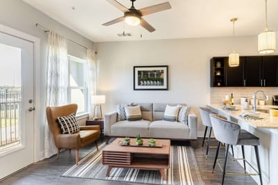 Modern studio apartment interior with cozy furnishings