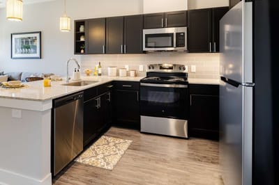 Modern kitchen with stainless steel appliances