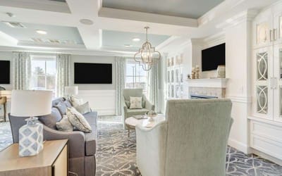 Bright common area with comfortable seating and decor
