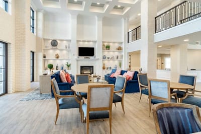 Bright interior of a common area with seating