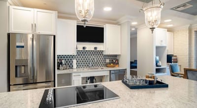 Modern kitchen interior with elegant lighting