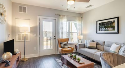 Bright and modern living room in a senior living facility