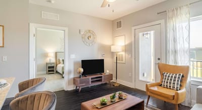 Bright and cozy common area in a senior living facility