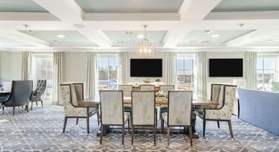 Bright dining room with elegant furniture and decor