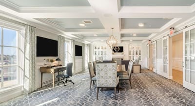 Bright common area with stylish furnishings and natural light