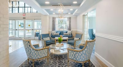 Bright and inviting common area with seating