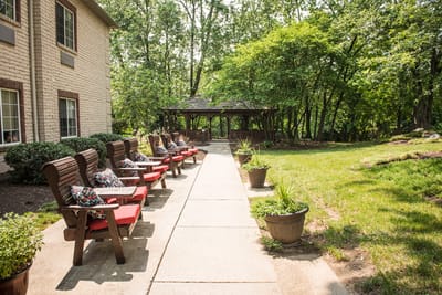 Pathway with seating in a serene outdoor space