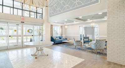 Bright and elegant lobby area with seating