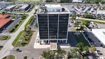 Aerial view of a modern assisted living facility building
