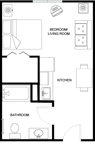 Architectural floor plan of a living unit.