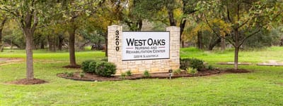 Exterior sign of West Oaks Nursing and Rehabilitation Center