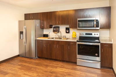 Modern kitchen with stainless steel appliances