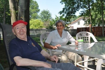 Two seniors enjoying time outdoors together