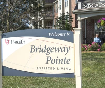 Welcome sign for Bridgeway Pointe Assisted Living