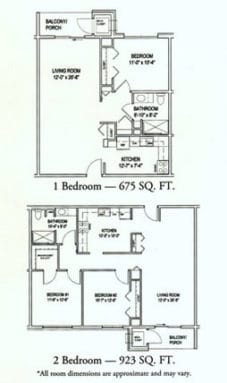 Architectural floor plan of a two-bedroom layout