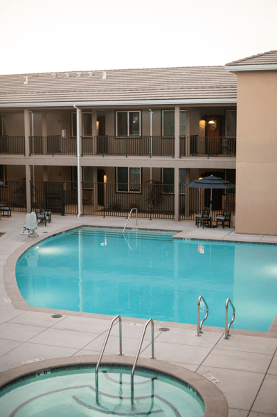 Swimming pool area with outdoor seating