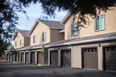 Exterior view of residence buildings in a senior living community