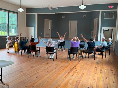 Residents participating in a seated exercise class