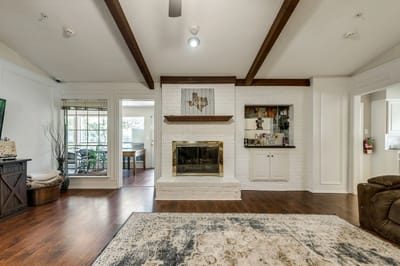 Cozy interior living room area with fireplace