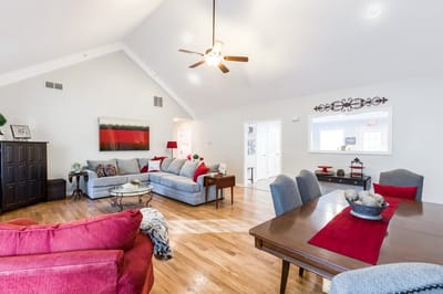 Bright and inviting common area with furniture