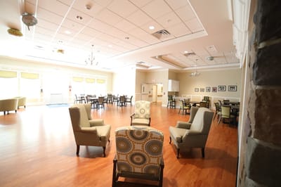 Interior view of a common area with seating